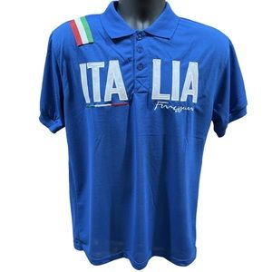 Italy ITALIA BLUE polo shirt Spellout RED GREEN FLAG Embroidery mens XL athletic